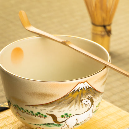 抹茶碗　旭に駿馬と富士　陶楽 KOTOPOTTER