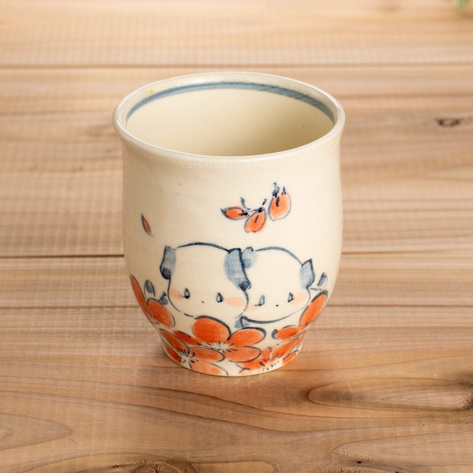 湯呑(小)　仲良し犬J　工房咲楽 - Handcrafted Japanese pottery from Kyoto - Kyo ware / Kiyomizu ware.