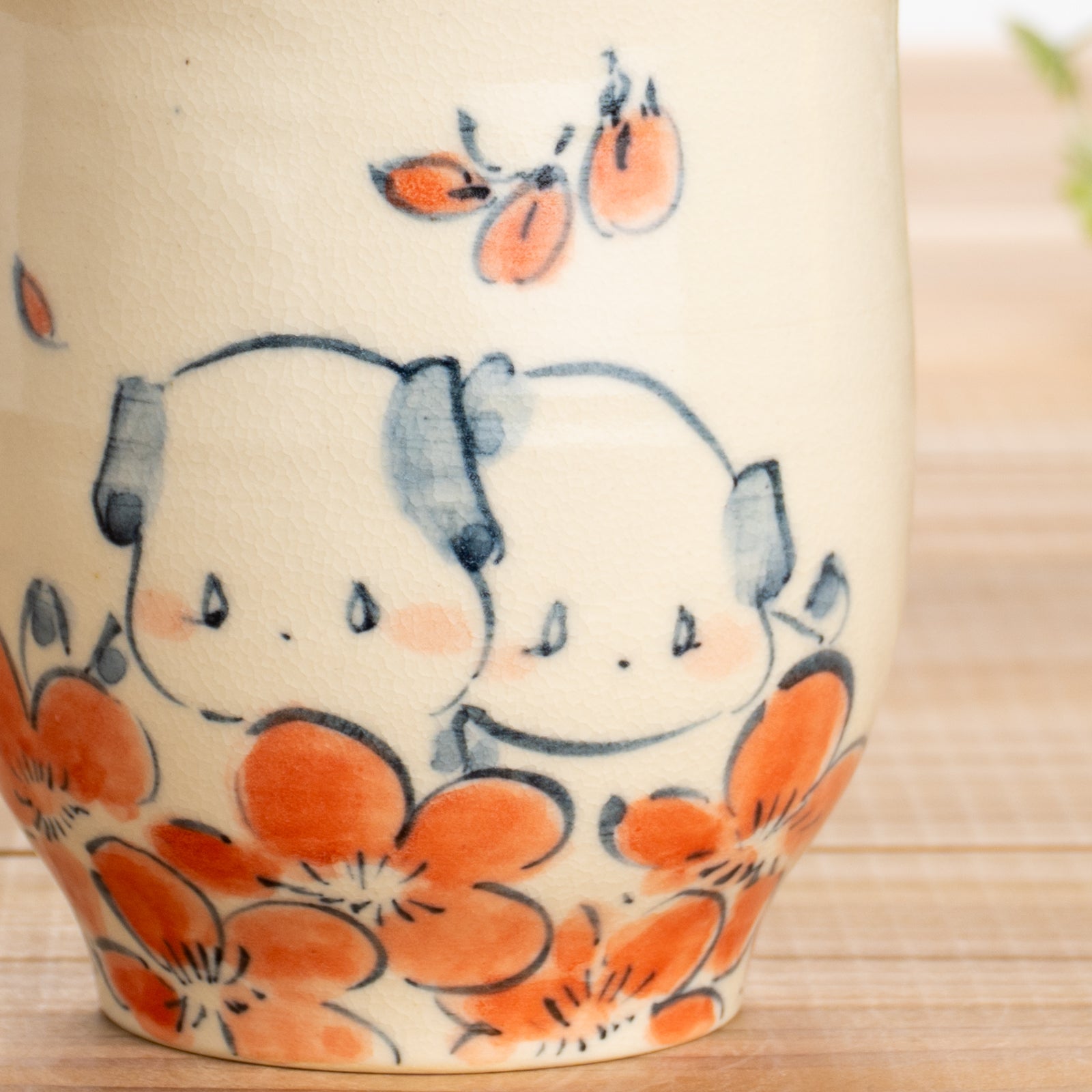 湯呑(小)　仲良し犬J　工房咲楽 - Handcrafted Japanese pottery from Kyoto - Kyo ware / Kiyomizu ware.