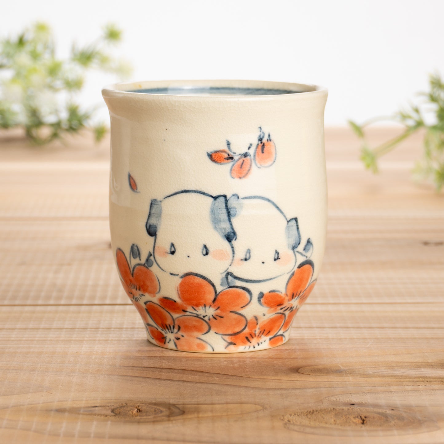 湯呑(小)　仲良し犬J　工房咲楽 - Handcrafted Japanese pottery from Kyoto - Kyo ware / Kiyomizu ware.