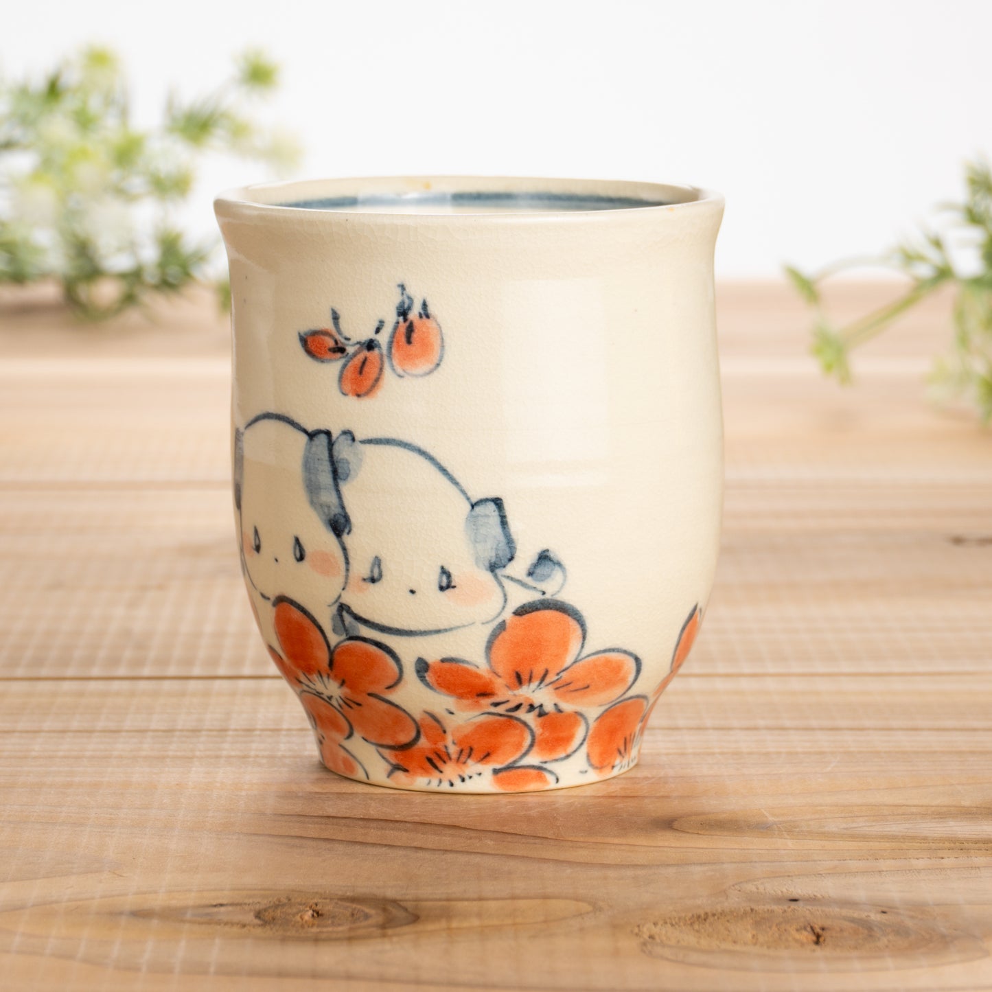 湯呑(小)　仲良し犬J　工房咲楽 - Handcrafted Japanese pottery from Kyoto - Kyo ware / Kiyomizu ware.