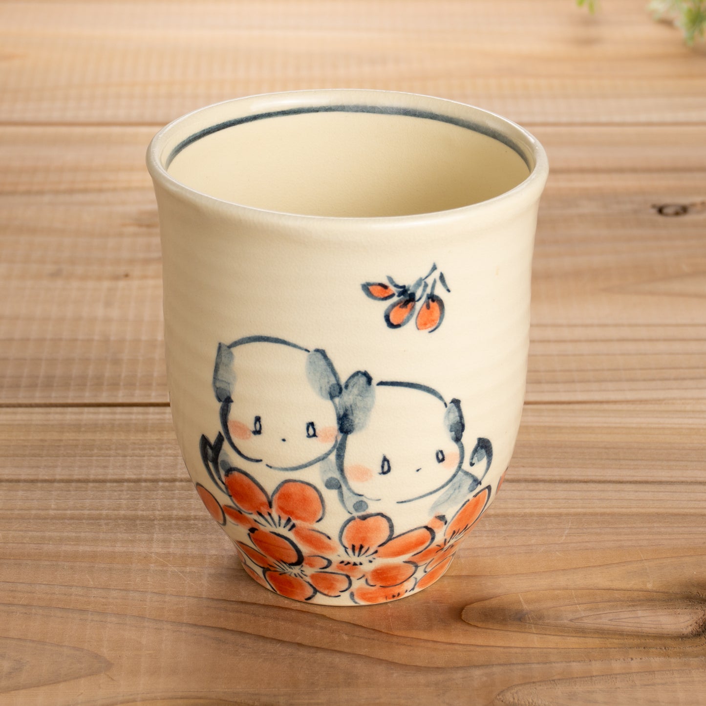 湯呑(大)　仲良し犬G　工房咲楽 - Handcrafted Japanese pottery from Kyoto - Kyo ware / Kiyomizu ware.