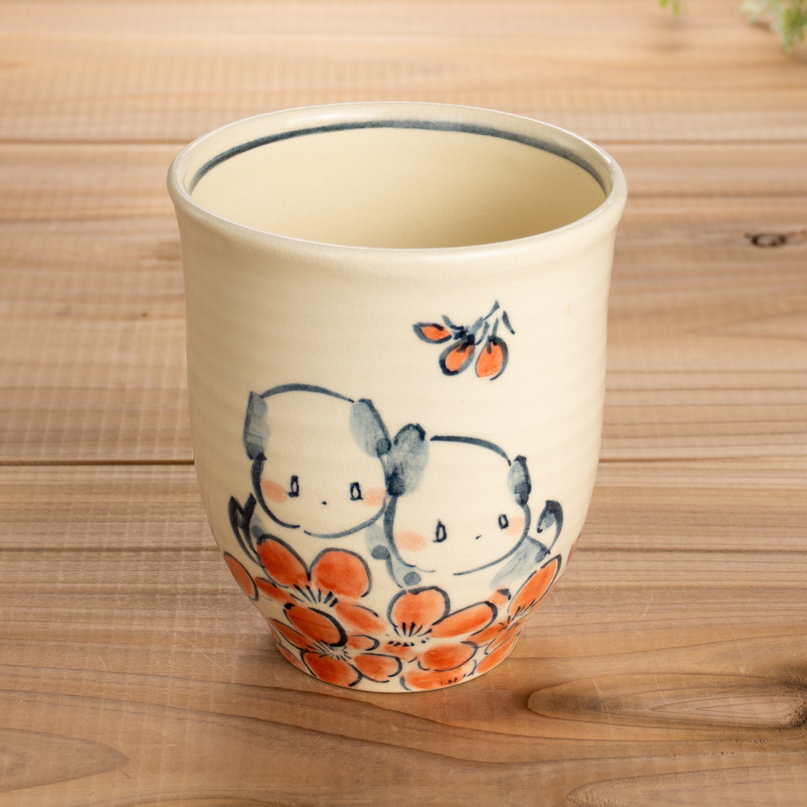 湯呑(大)　仲良し犬G　工房咲楽 - Handcrafted Japanese pottery from Kyoto - Kyo ware / Kiyomizu ware.