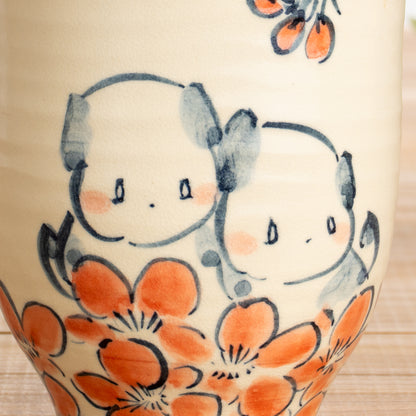 湯呑(大)　仲良し犬G　工房咲楽 - Handcrafted Japanese pottery from Kyoto - Kyo ware / Kiyomizu ware.