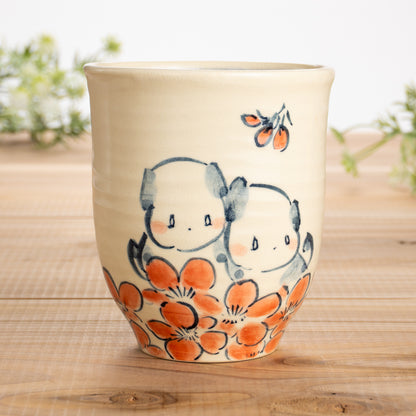 湯呑(大)　仲良し犬G　工房咲楽 - Handcrafted Japanese pottery from Kyoto - Kyo ware / Kiyomizu ware.