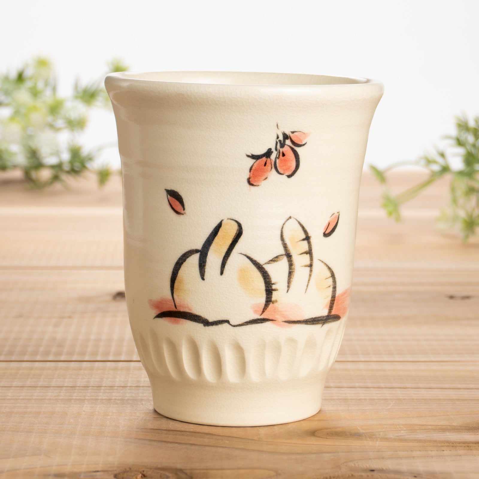 フリーカップ　仲良し猫D　工房咲楽 - Handcrafted Japanese pottery from Kyoto - Kyo ware / Kiyomizu ware.