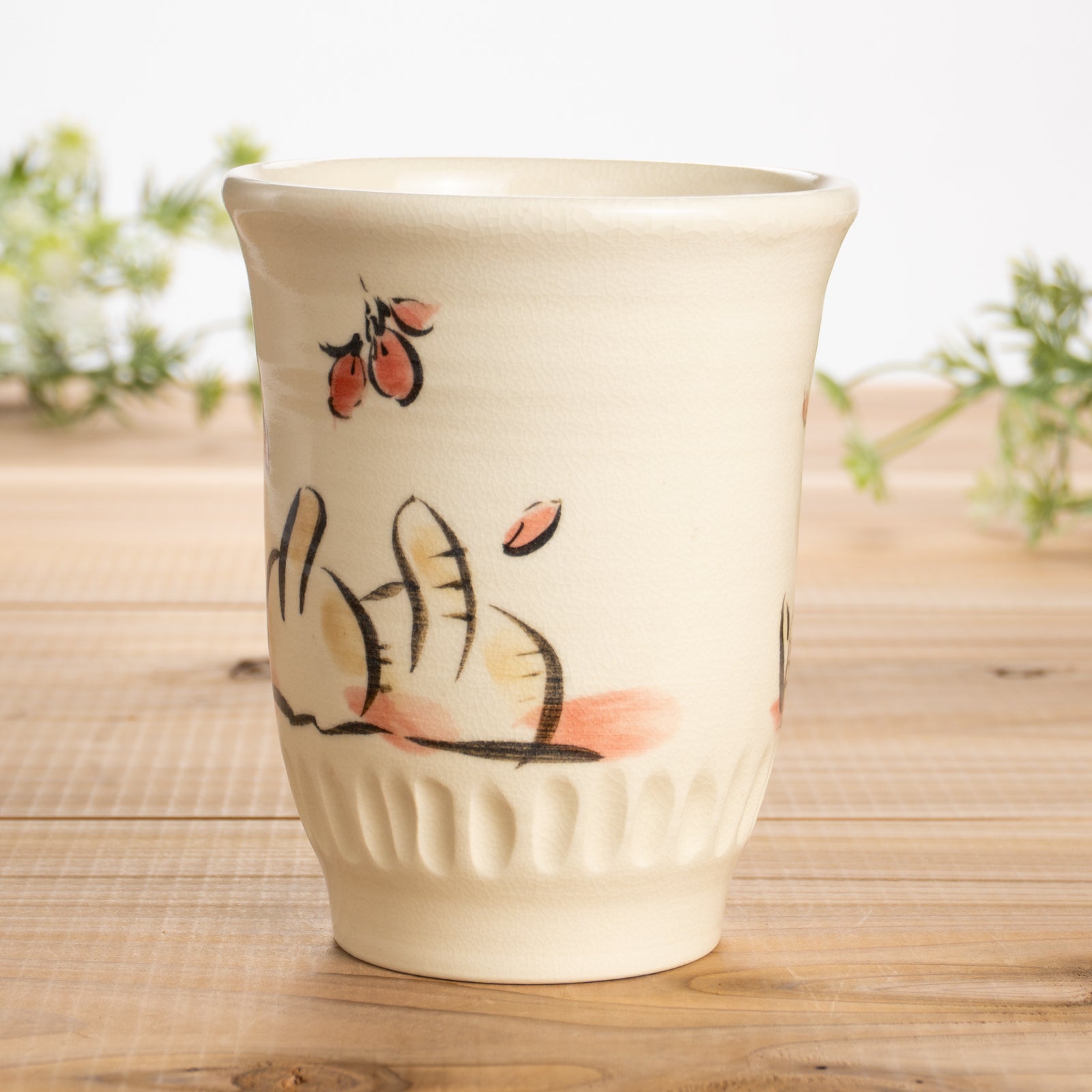 フリーカップ　仲良し猫D　工房咲楽 - Handcrafted Japanese pottery from Kyoto - Kyo ware / Kiyomizu ware.