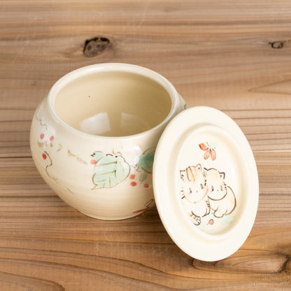 蓋物　仲良し猫　工房咲楽 - Handcrafted Japanese pottery from Kyoto - Kyo ware / Kiyomizu ware.