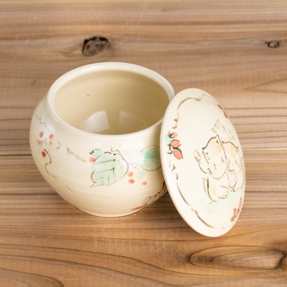 蓋物　仲良し猫　工房咲楽 - Handcrafted Japanese pottery from Kyoto - Kyo ware / Kiyomizu ware.