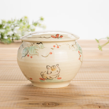 蓋物　仲良し猫　工房咲楽 - Handcrafted Japanese pottery from Kyoto - Kyo ware / Kiyomizu ware.