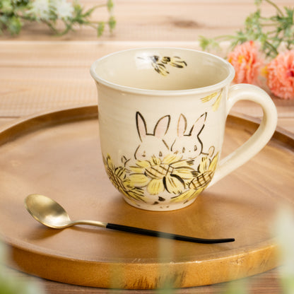マグカップ　仲良しウサギH　工房咲楽 - Handcrafted Japanese pottery from Kyoto - Kyo ware / Kiyomizu ware.
