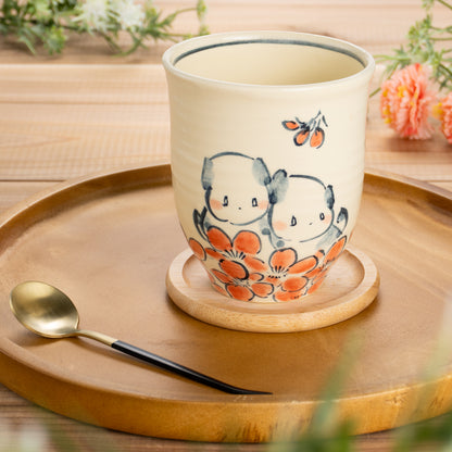 湯呑(大)　仲良し犬G　工房咲楽 - Handcrafted Japanese pottery from Kyoto - Kyo ware / Kiyomizu ware.