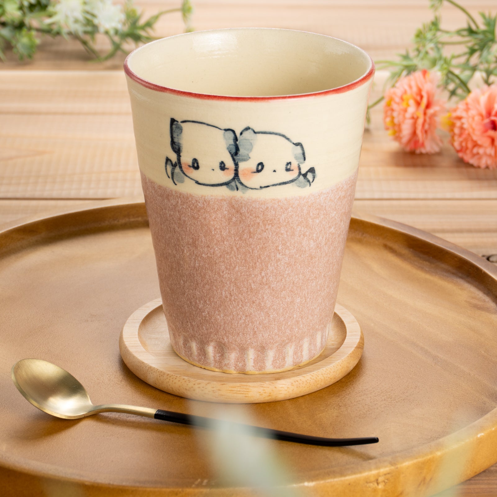 タンブラー　仲良し犬A　工房咲楽 - Handcrafted Japanese pottery from Kyoto - Kyo ware / Kiyomizu ware.