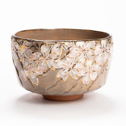 抹茶碗　黒陶金彩 桜絵　俊山窯 KOTOPOTTER