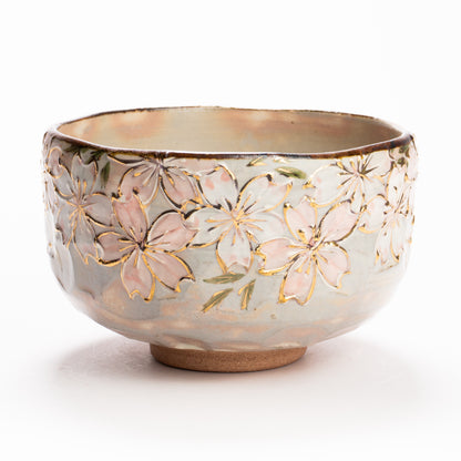 抹茶碗　イッチン金彩 桜絵　俊山窯 KOTOPOTTER