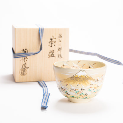 抹茶碗　富士に郡鶴　陶楽 KOTOPOTTER