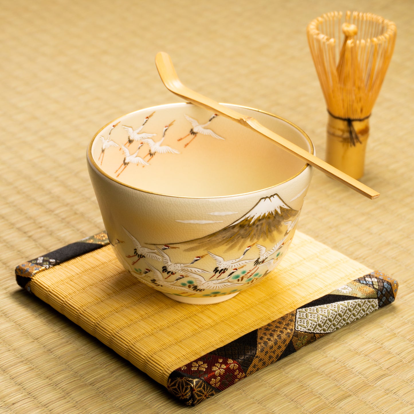 抹茶碗　富士に郡鶴　陶楽 KOTOPOTTER