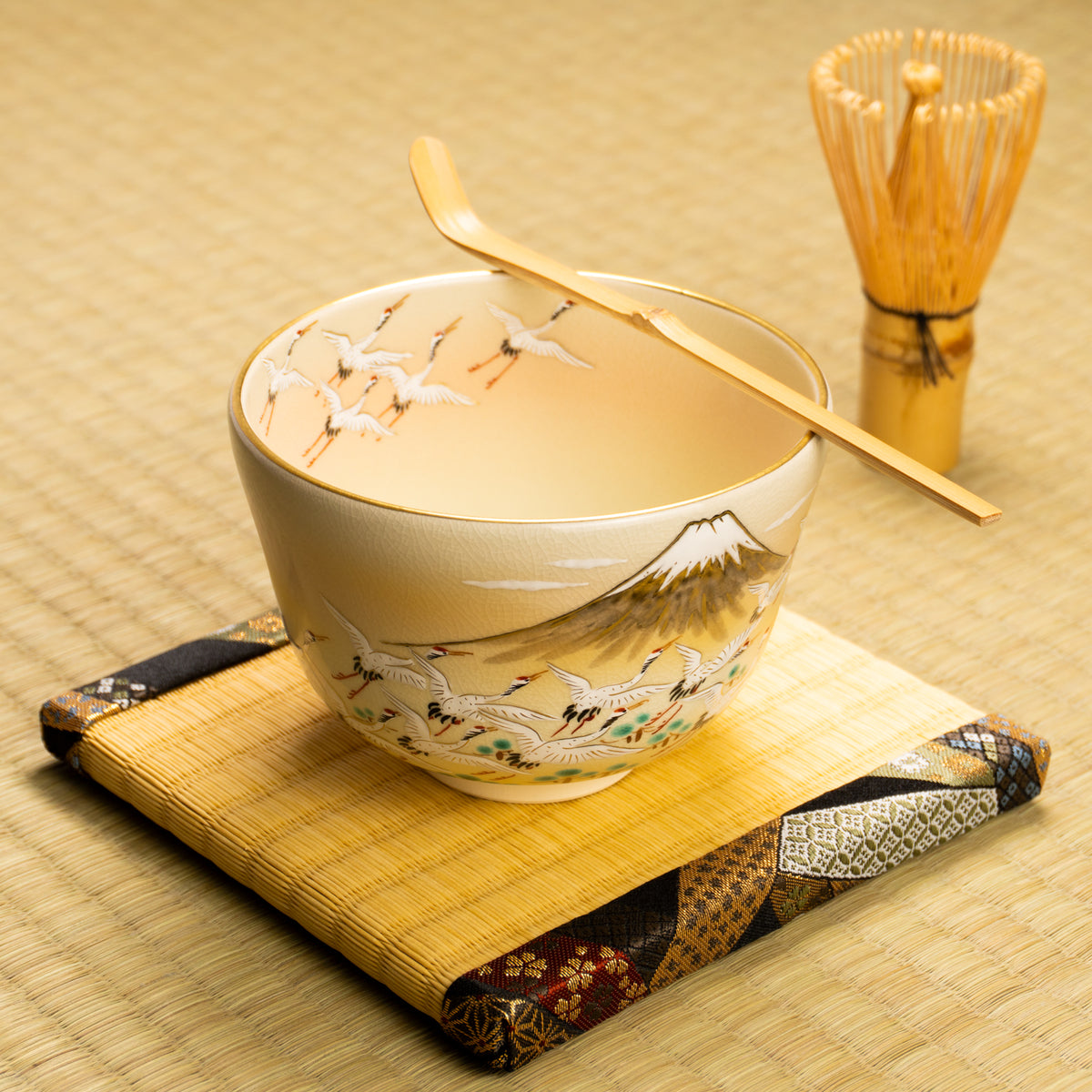抹茶碗　富士に郡鶴　陶楽 KOTOPOTTER