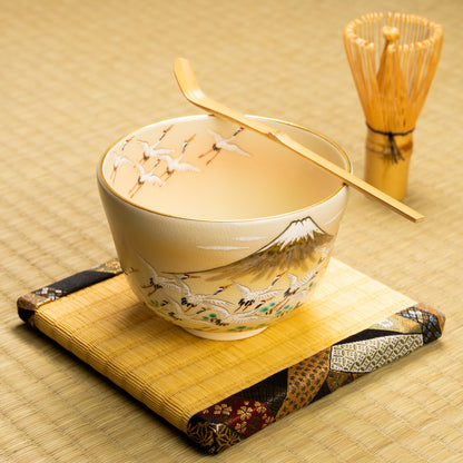 抹茶碗　富士に郡鶴　陶楽 KOTOPOTTER