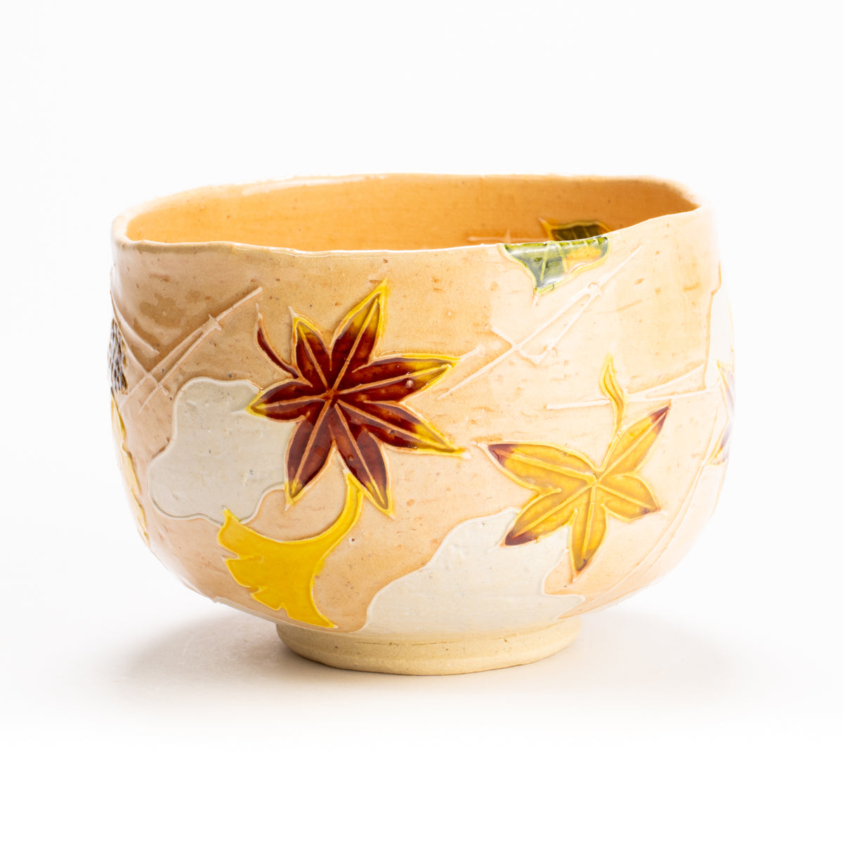 抹茶碗　淡桃交趾"月下に桜に鹿"　一如 KOTOPOTTER