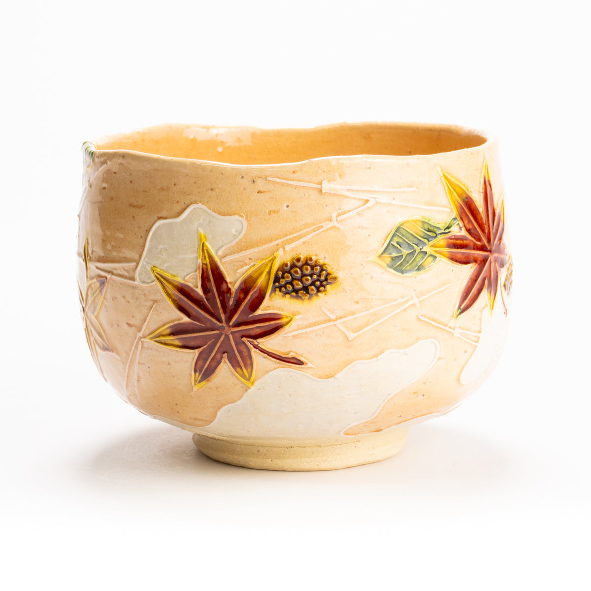 抹茶碗　淡桃交趾"月下に桜に鹿"　一如 KOTOPOTTER