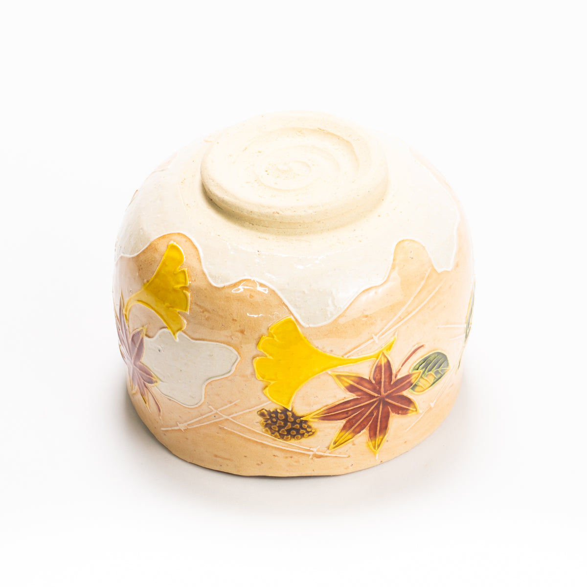 抹茶碗　淡桃交趾"月下に桜に鹿"　一如 KOTOPOTTER