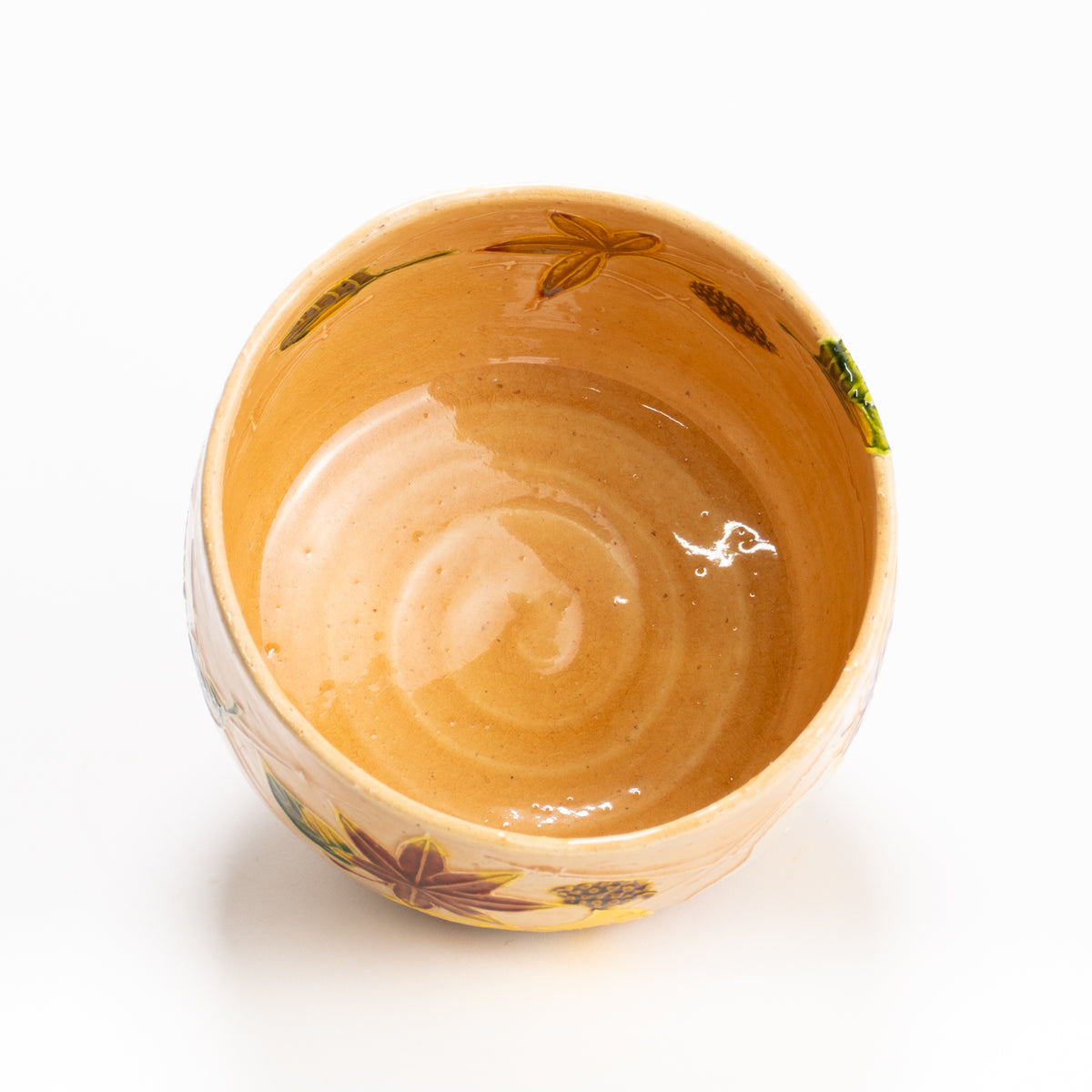 抹茶碗　淡桃交趾"月下に桜に鹿"　一如 KOTOPOTTER