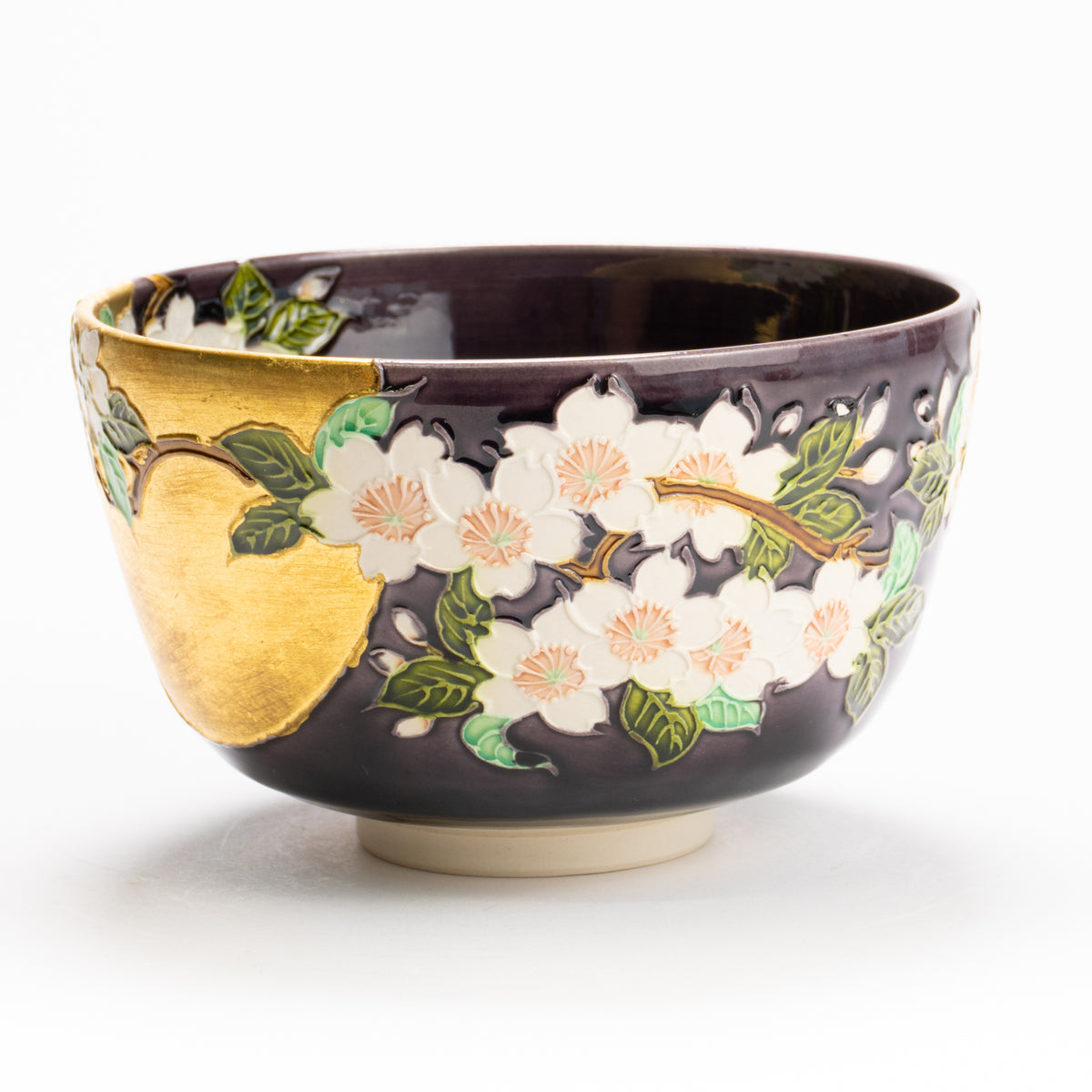 抹茶碗　紫交趾"桜に月"　一如 KOTOPOTTER