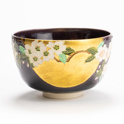抹茶碗　紫交趾"桜に月"　一如 KOTOPOTTER