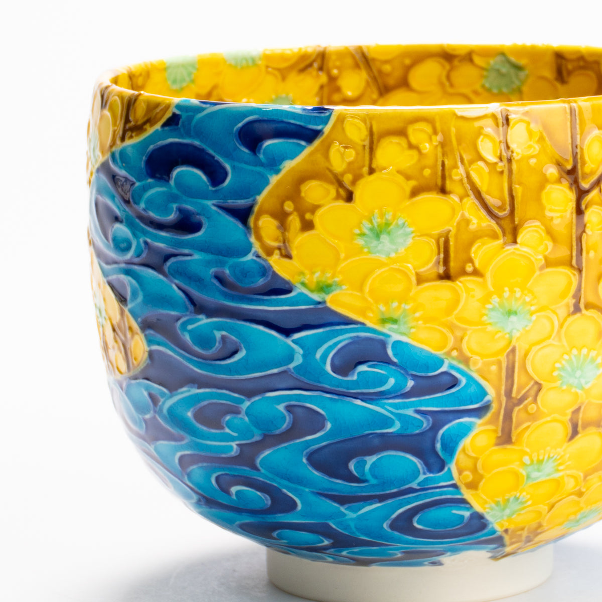 抹茶碗　古代黄交趾"梅に観世水"　一如 KOTOPOTTER