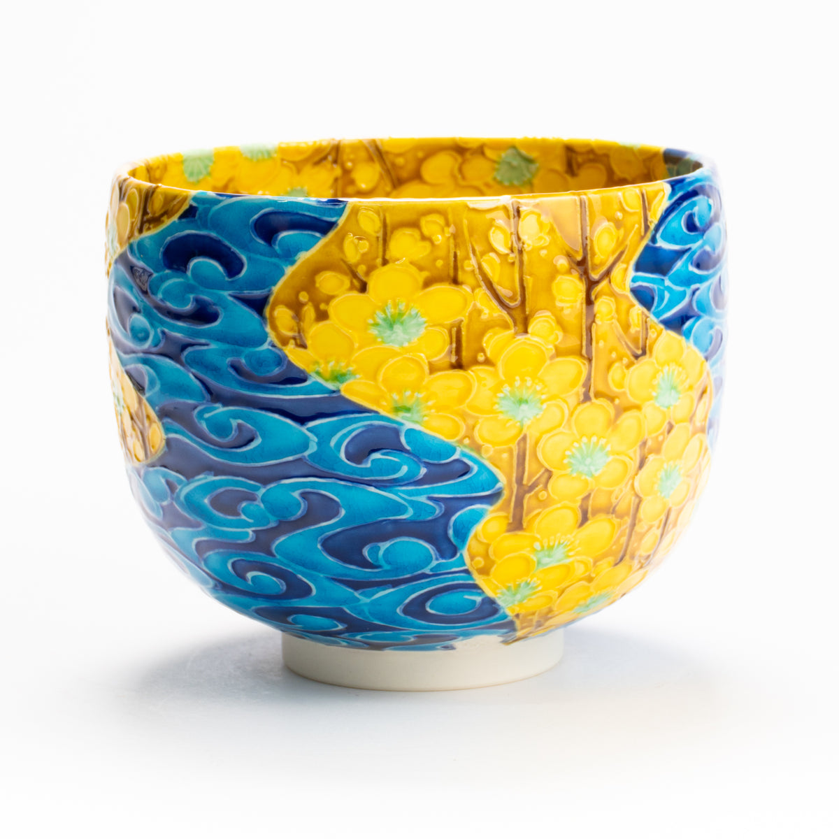 抹茶碗　古代黄交趾"梅に観世水"　一如 KOTOPOTTER