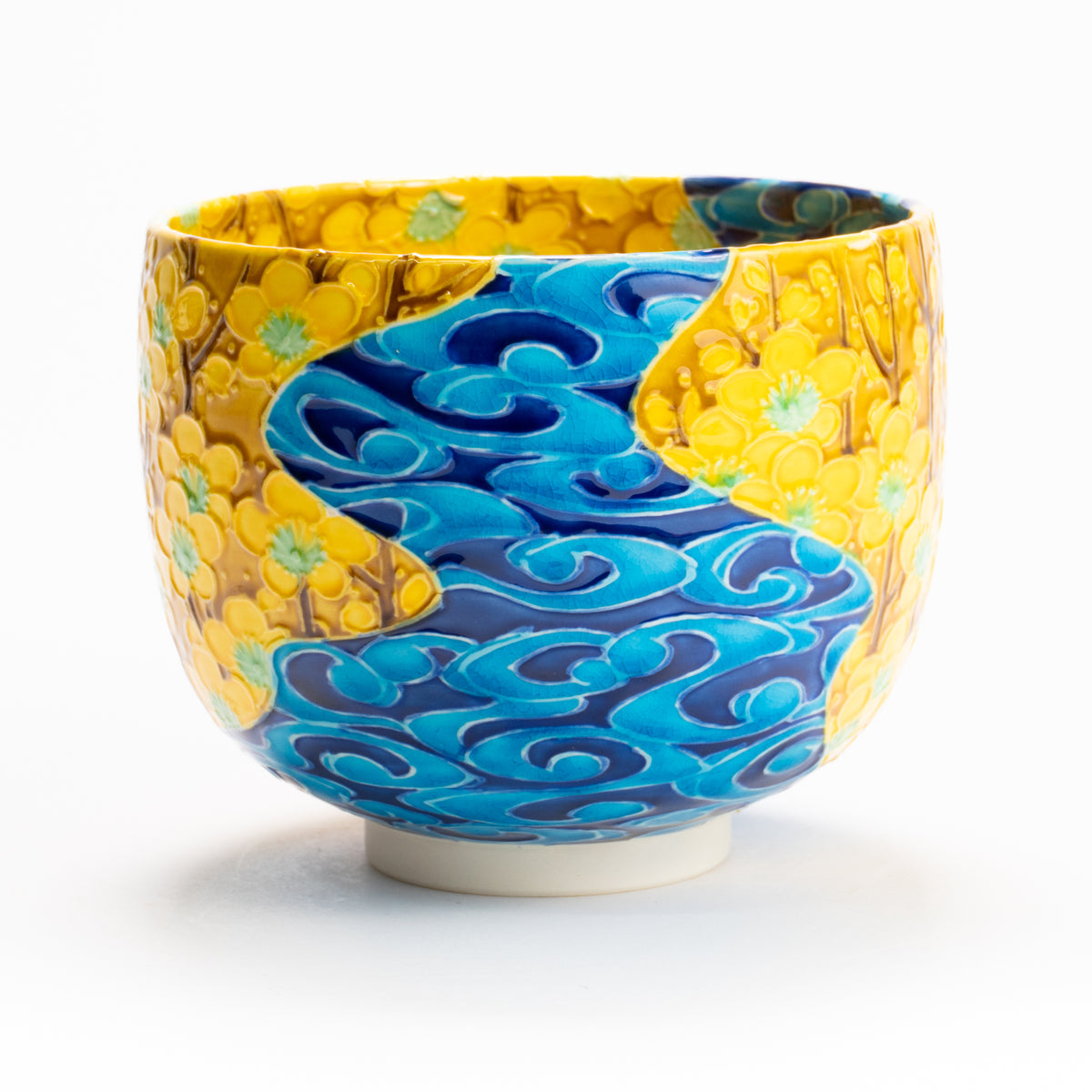 抹茶碗　古代黄交趾"梅に観世水"　一如 KOTOPOTTER