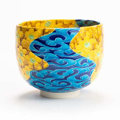 抹茶碗　古代黄交趾"梅に観世水"　一如 KOTOPOTTER