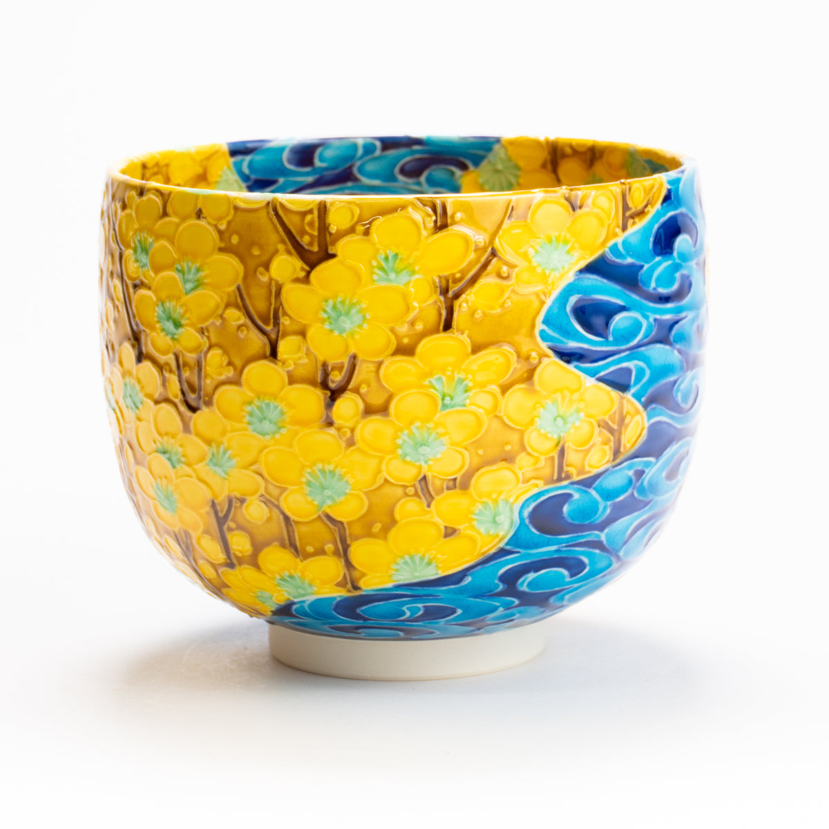 抹茶碗　古代黄交趾"梅に観世水"　一如 KOTOPOTTER
