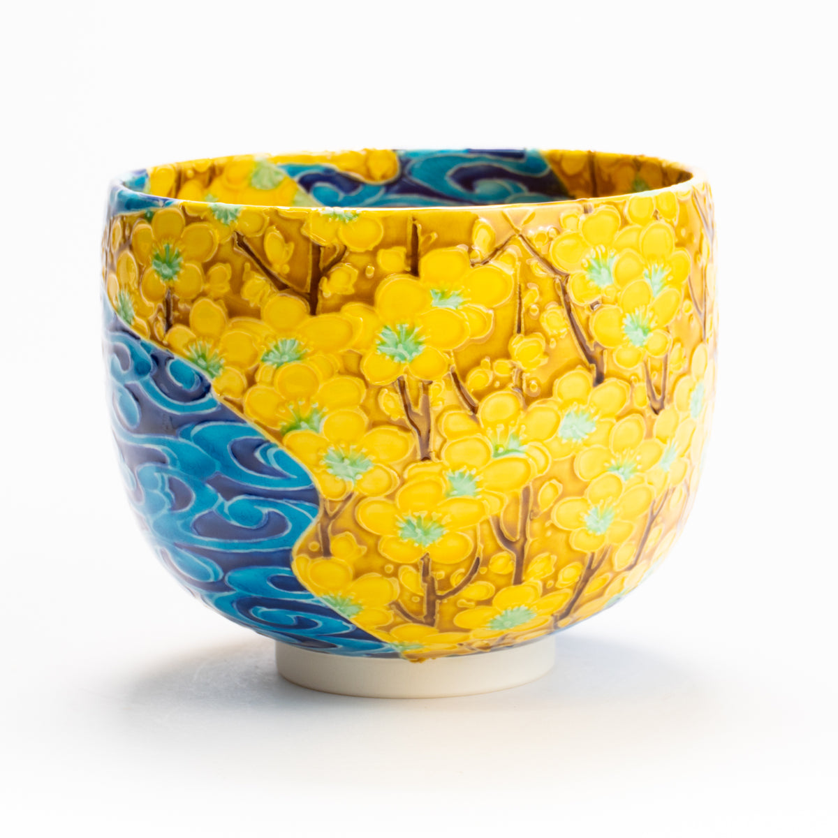 抹茶碗　古代黄交趾"梅に観世水"　一如 KOTOPOTTER