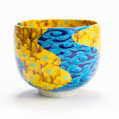 抹茶碗　古代黄交趾"梅に観世水"　一如 KOTOPOTTER
