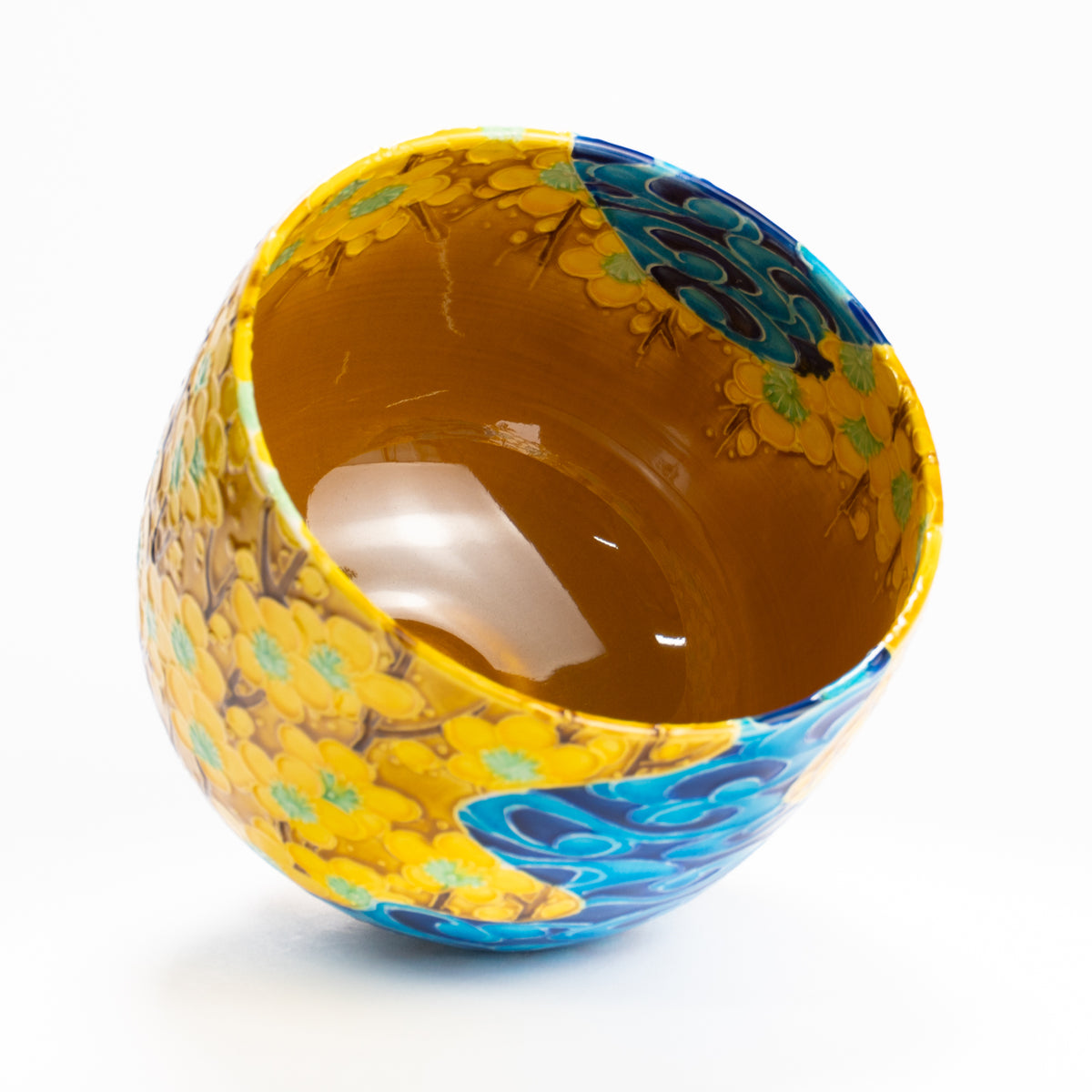 抹茶碗　古代黄交趾"梅に観世水"　一如 KOTOPOTTER