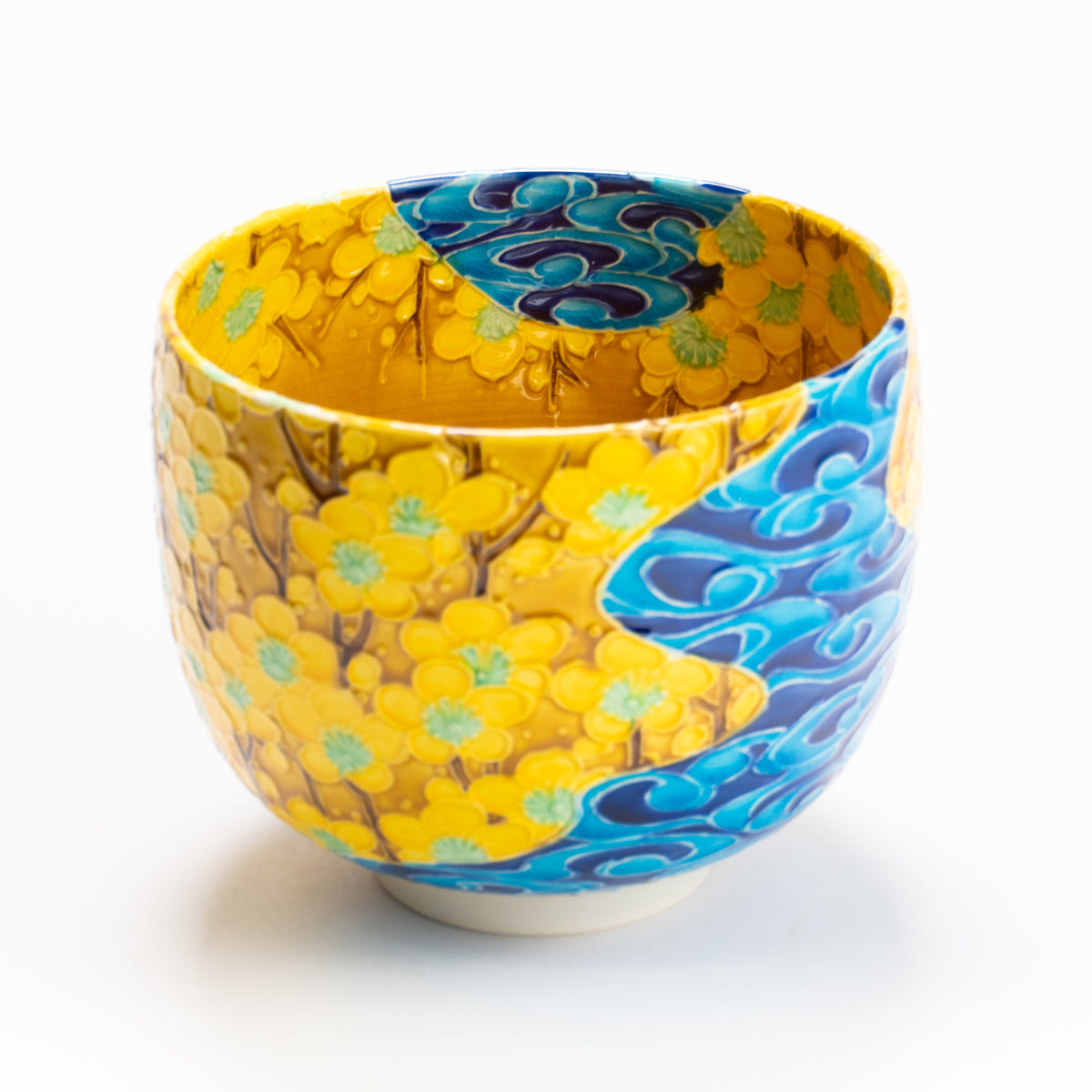抹茶碗　古代黄交趾"梅に観世水"　一如 KOTOPOTTER