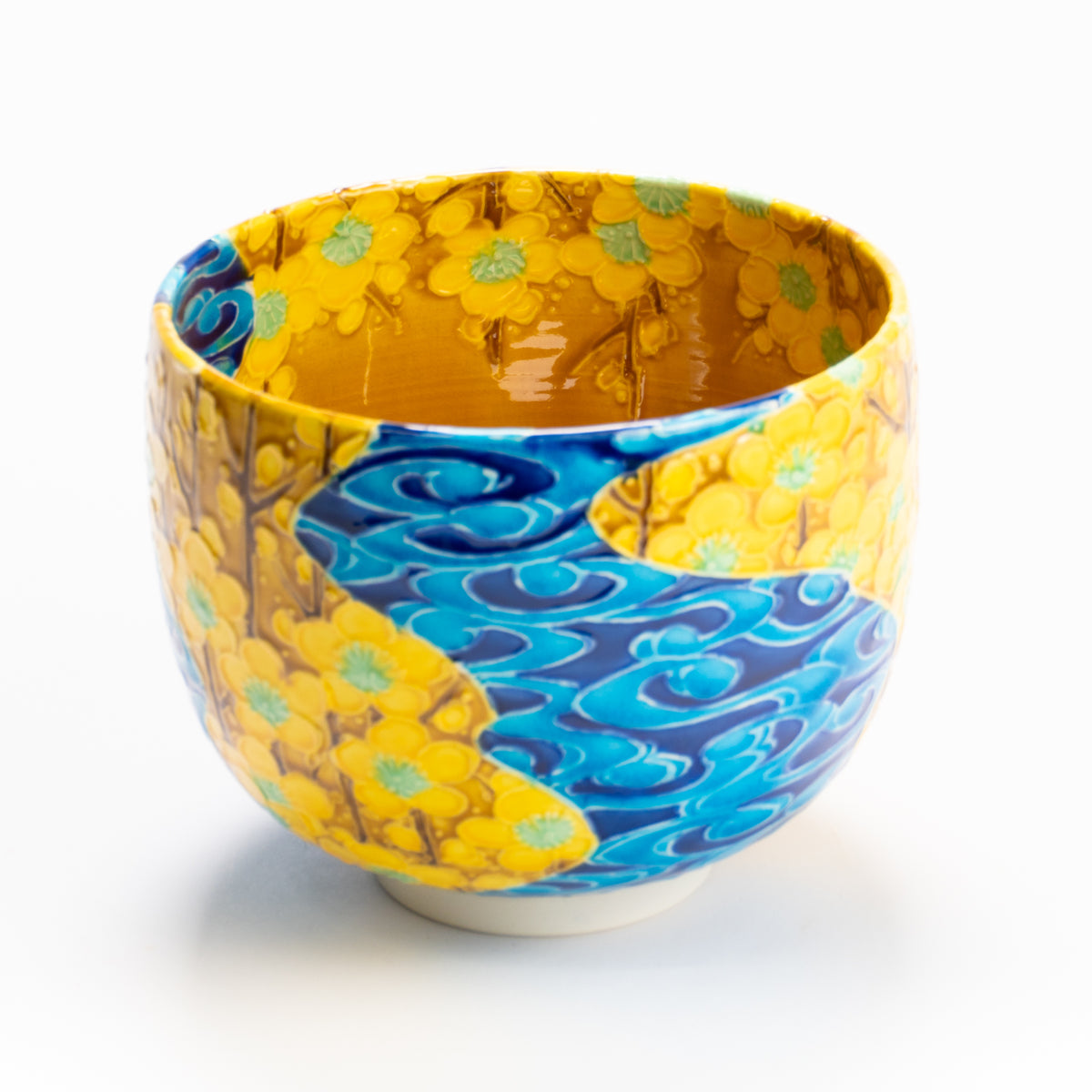 抹茶碗　古代黄交趾"梅に観世水"　一如 KOTOPOTTER