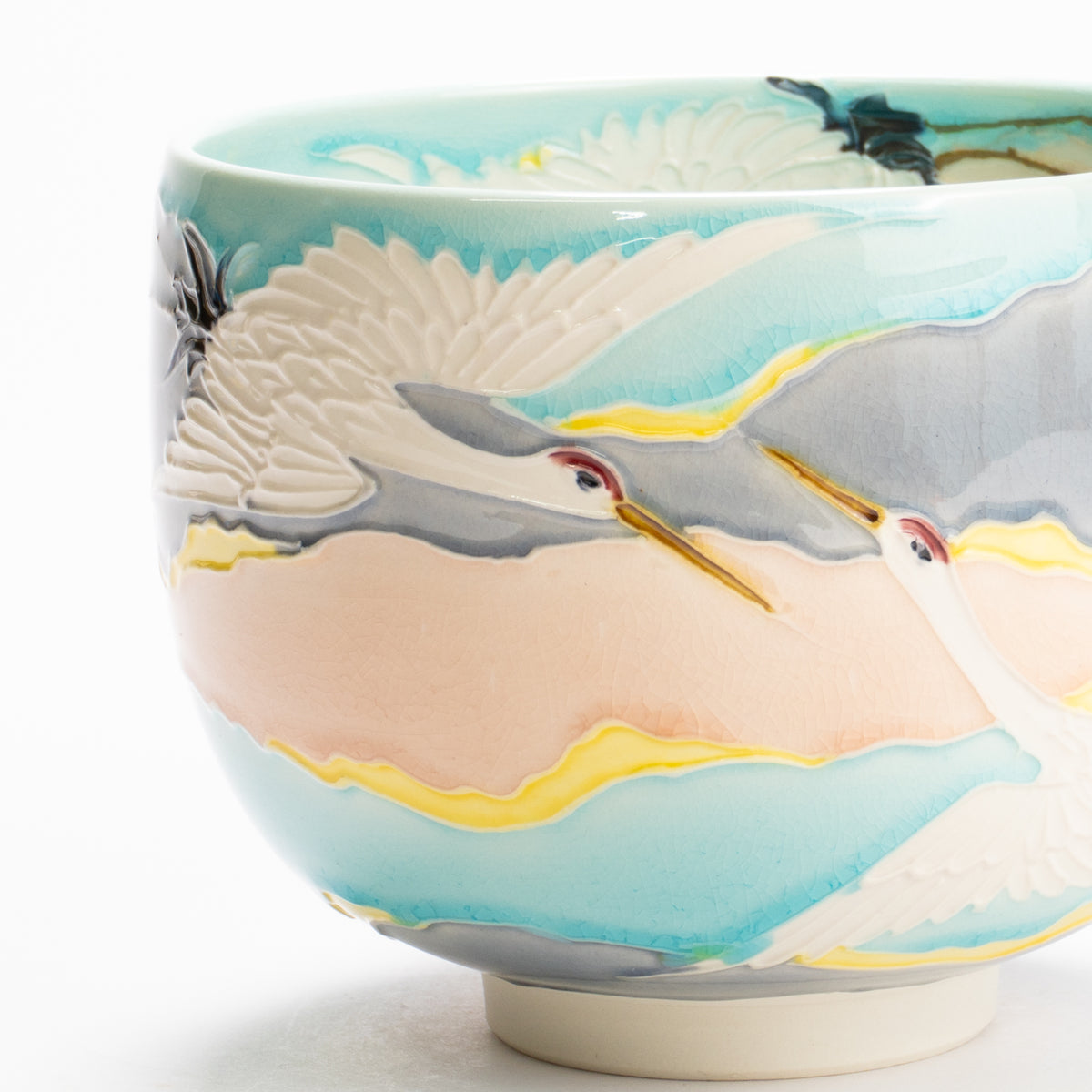 抹茶碗　淡青交趾"朝焼け"　一如 KOTOPOTTER