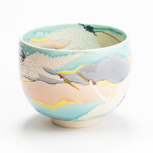 抹茶碗　淡青交趾"朝焼け"　一如 KOTOPOTTER