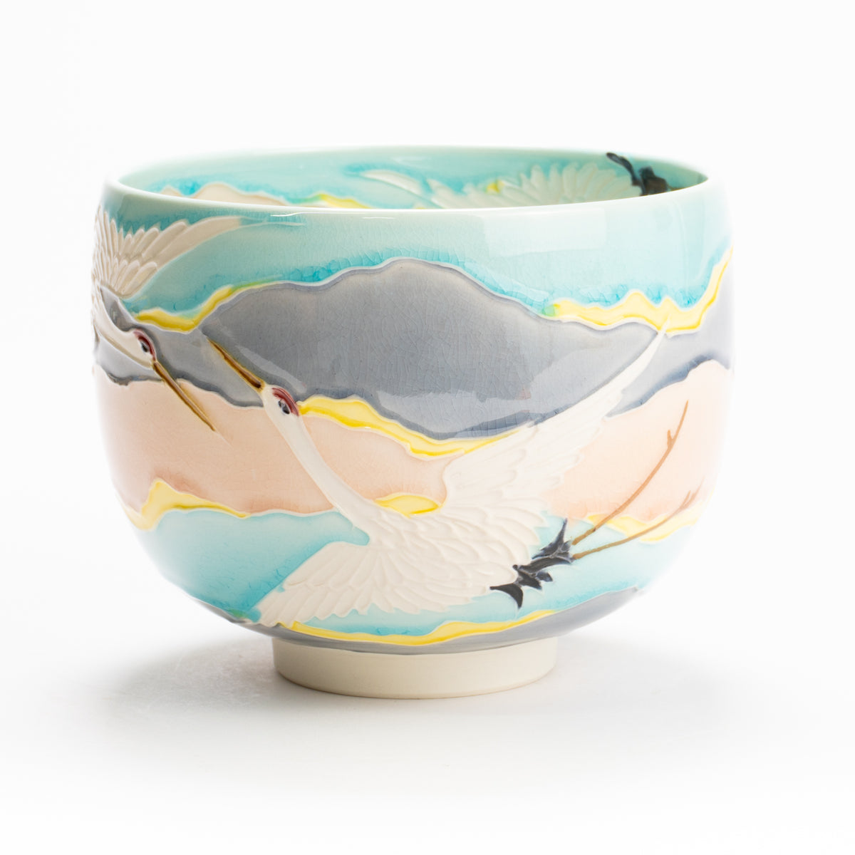 抹茶碗　淡青交趾"朝焼け"　一如 KOTOPOTTER