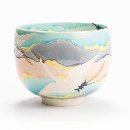 抹茶碗　淡青交趾"朝焼け"　一如 KOTOPOTTER
