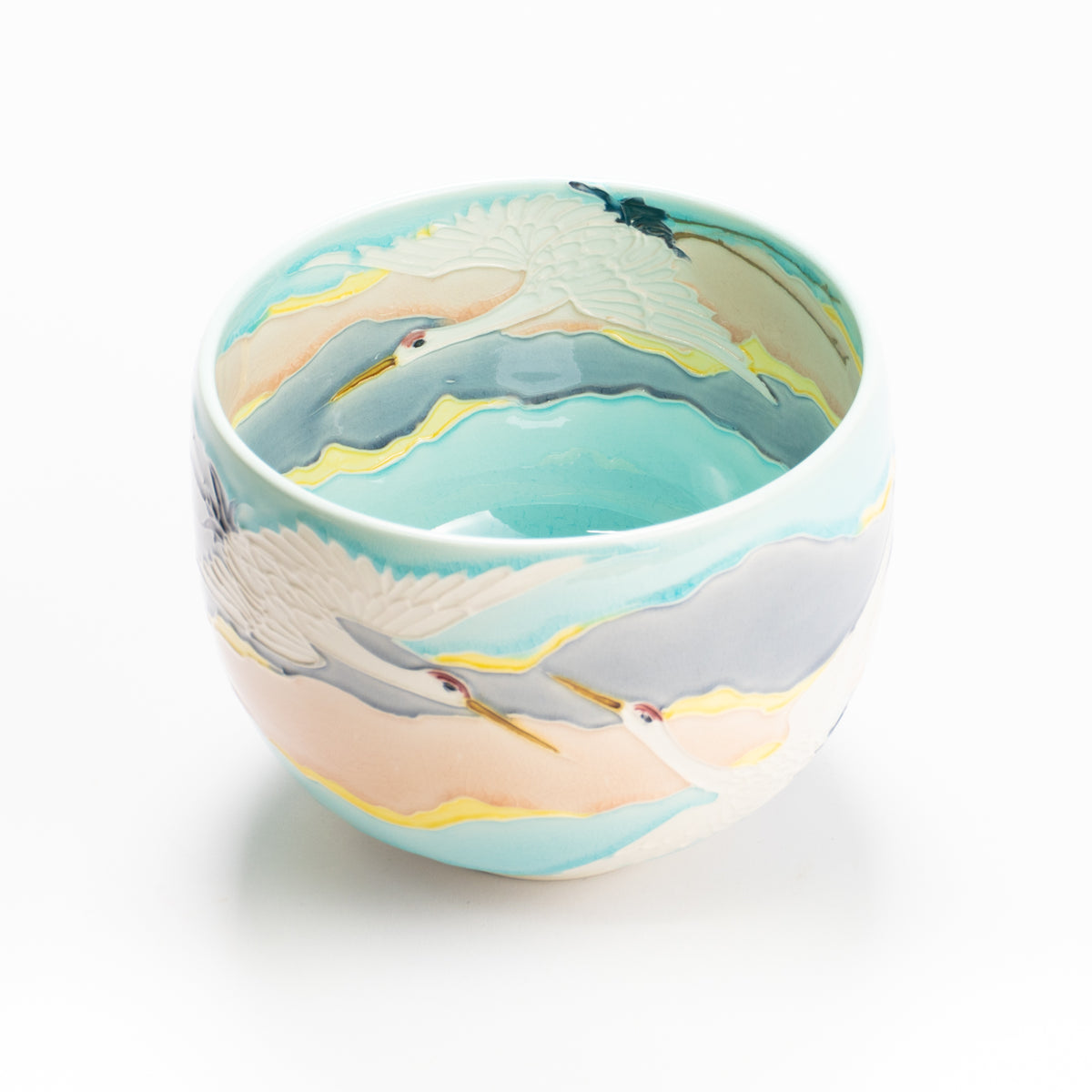抹茶碗　淡青交趾"朝焼け"　一如 KOTOPOTTER
