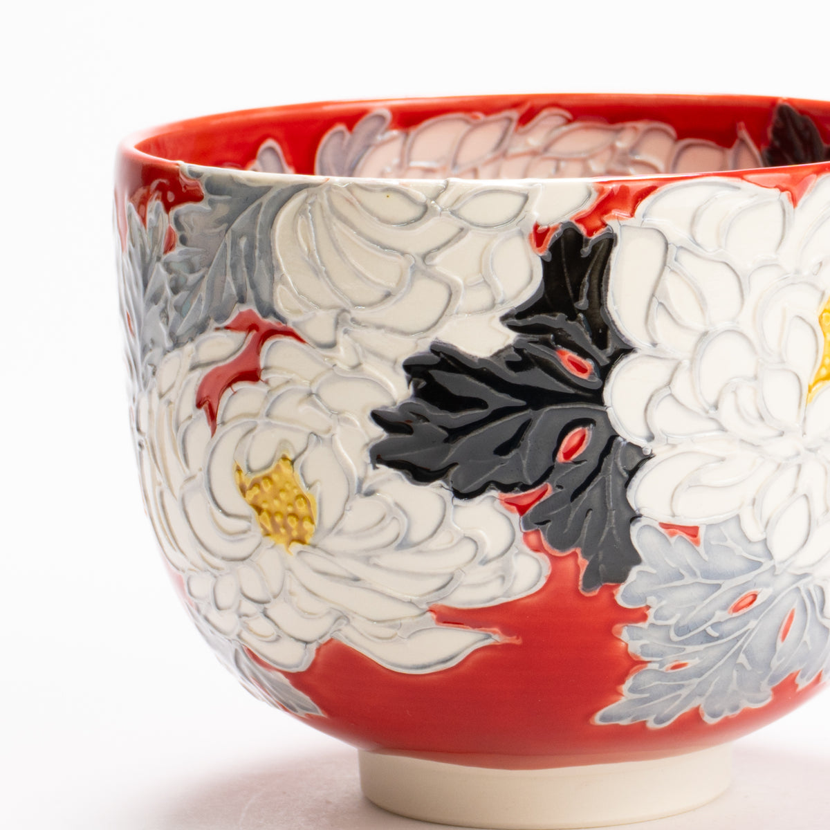 抹茶碗　朱交趾"白菊"　一如 KOTOPOTTER