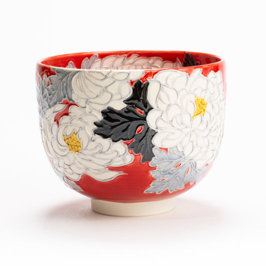 抹茶碗　朱交趾"白菊"　一如 KOTOPOTTER