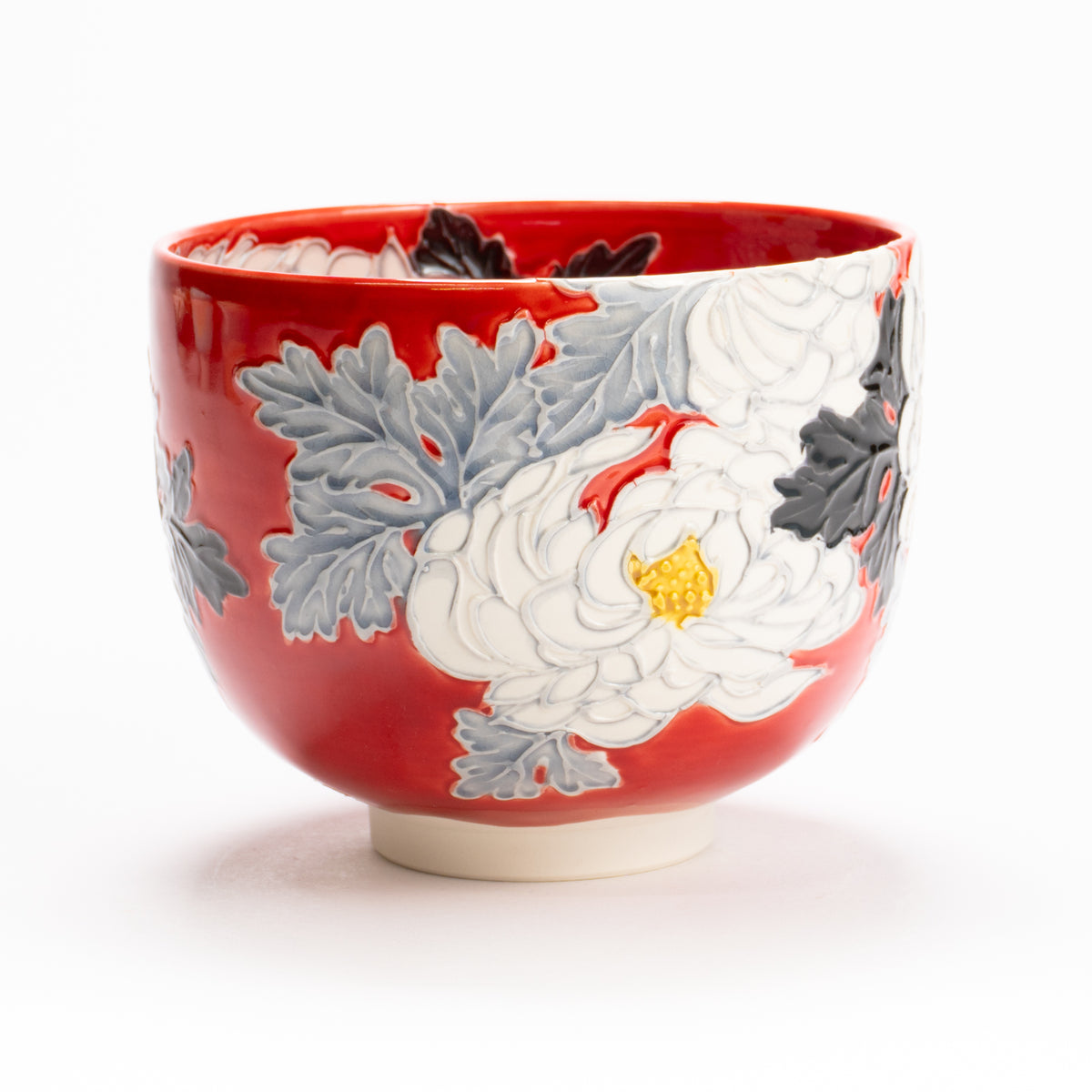 抹茶碗　朱交趾"白菊"　一如 KOTOPOTTER