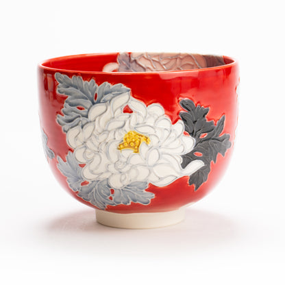 抹茶碗　朱交趾"白菊"　一如 KOTOPOTTER