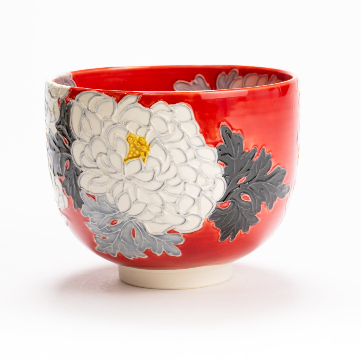 抹茶碗　朱交趾"白菊"　一如 KOTOPOTTER