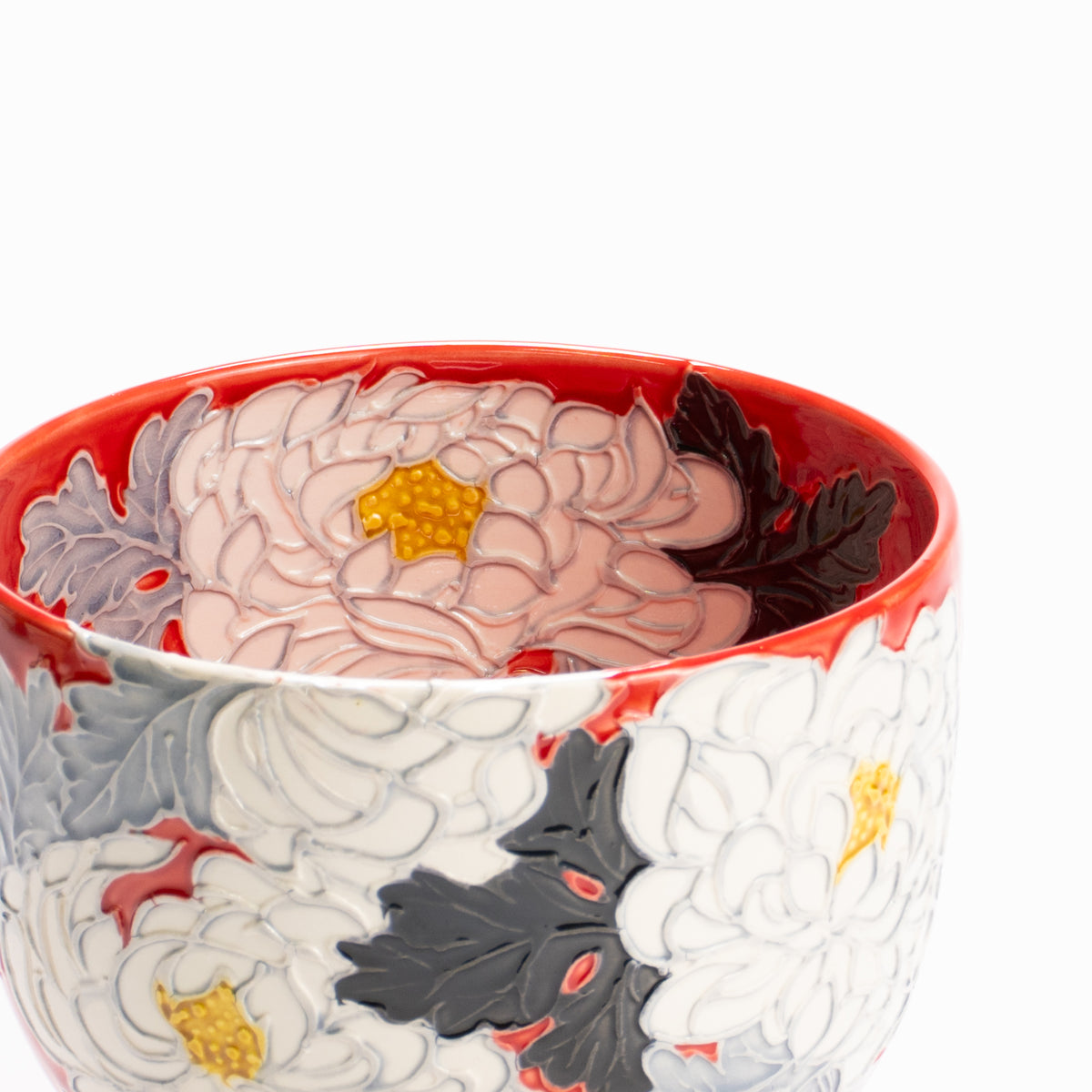 抹茶碗　朱交趾"白菊"　一如 KOTOPOTTER